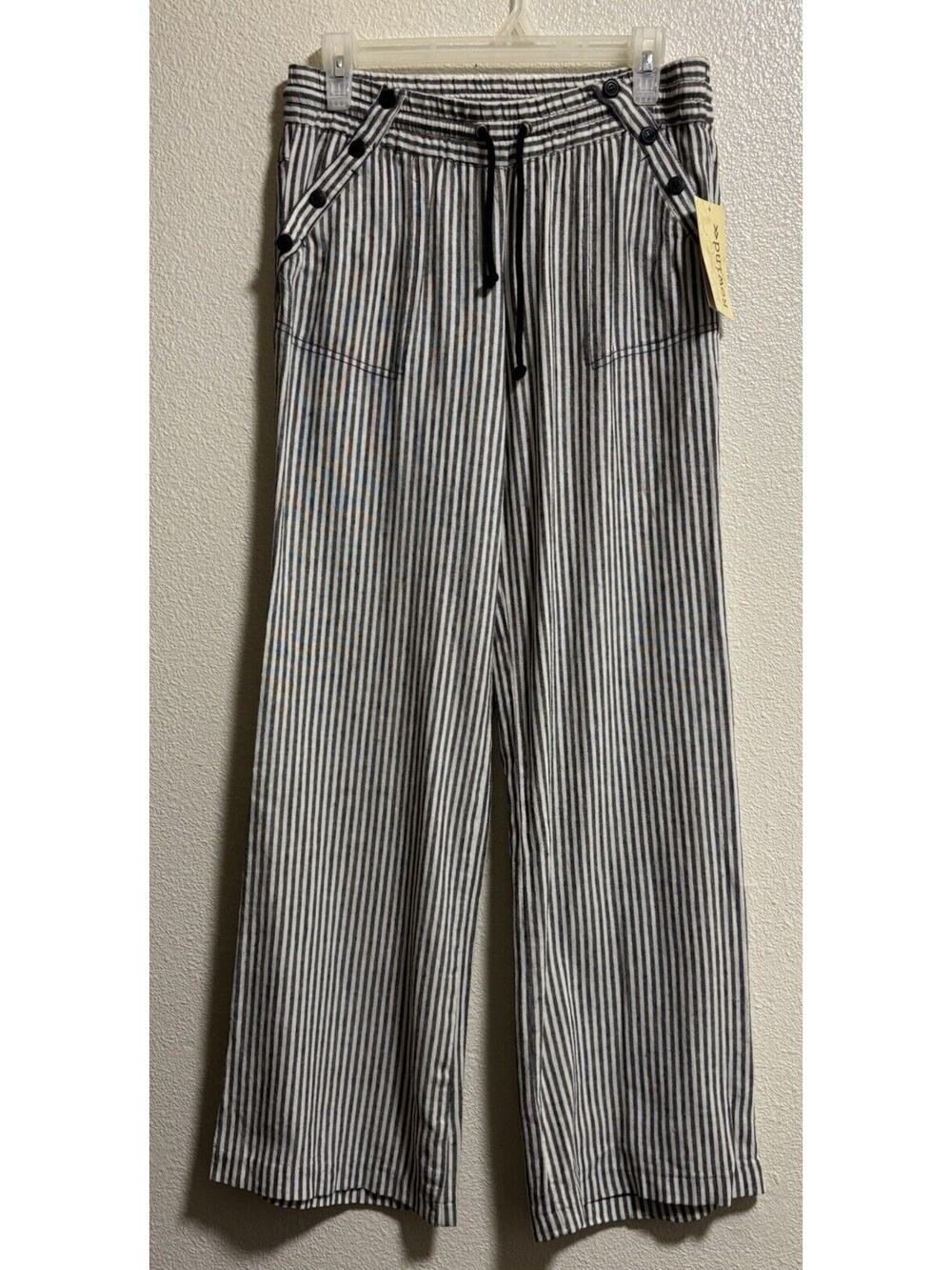 Linen Blend Striped Pull On Pants Coastal Nautical Resort NWT Rewind Size 7/28